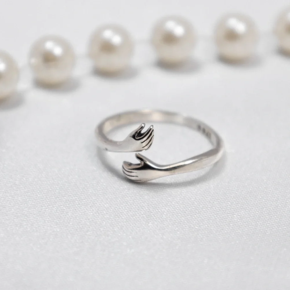 925 Sterling Silver Hug Ring Adjustable Minimalist Love Jewelry Gift